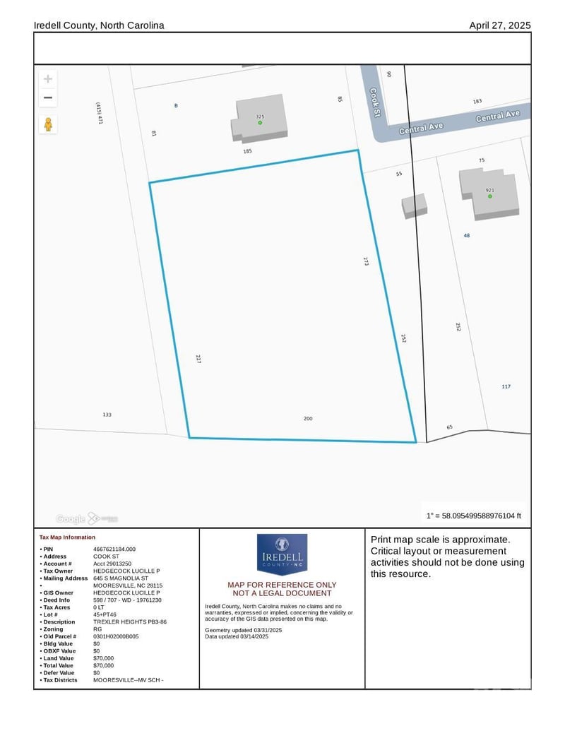 Lot 45 Cook Street 46+ PT46, Mooresville, NC -  - $85,000
